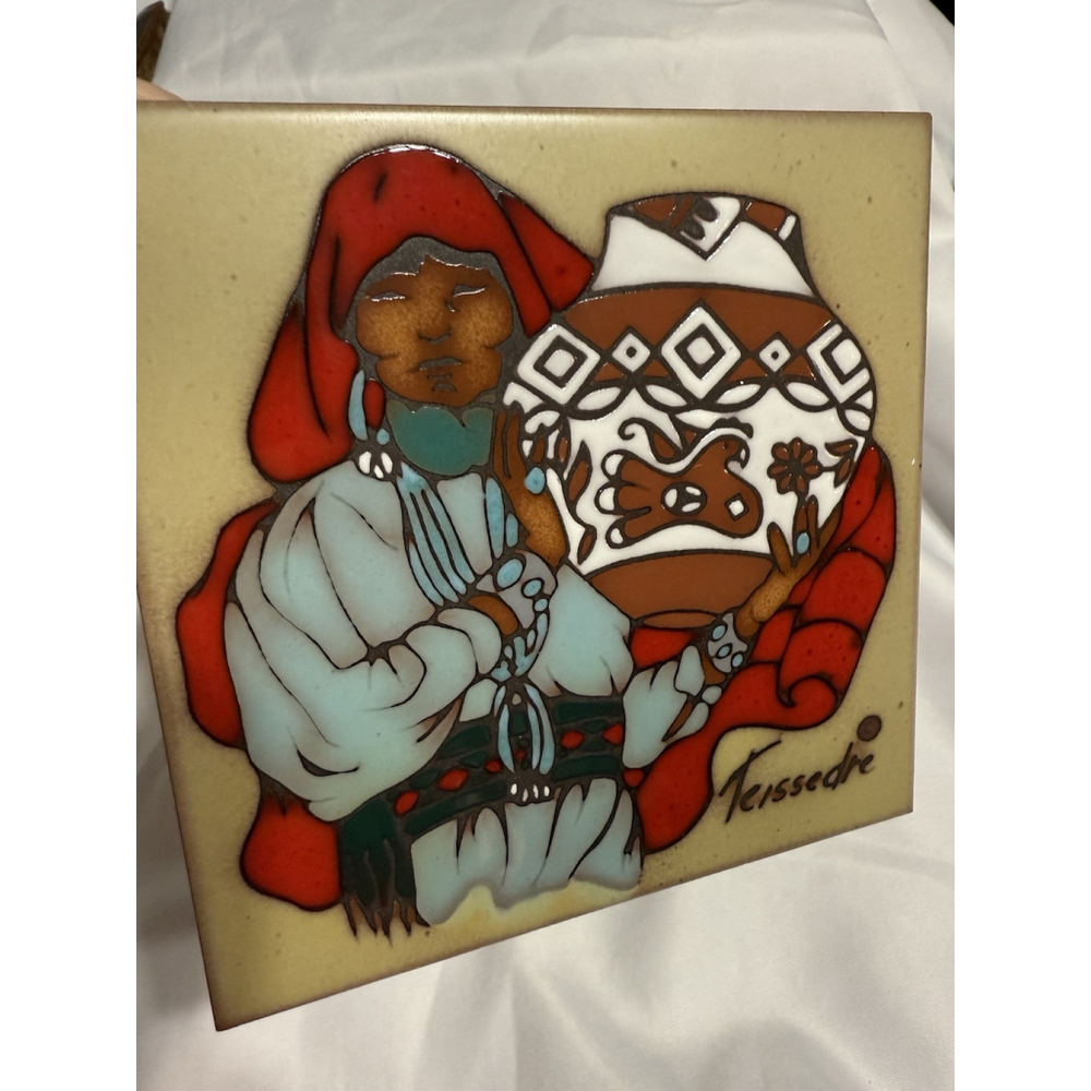 Cleo Teissedre Design American Indian Heritage Ceramic Tile Coaster Trivet Wall